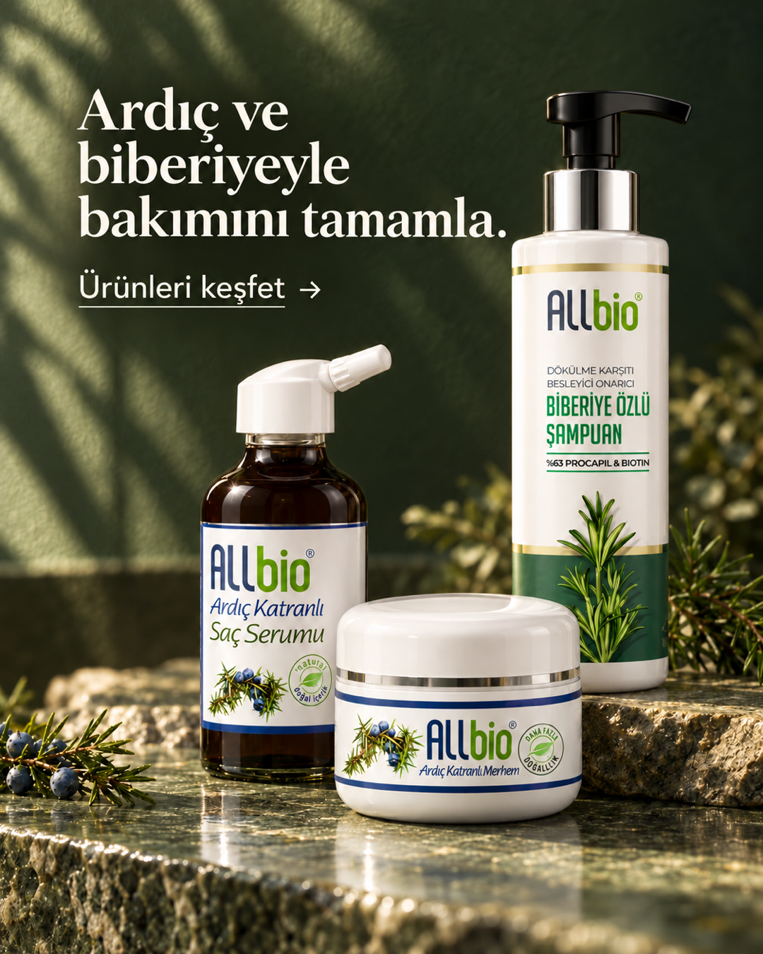 Allbio Ardıç ve Biberiye Üçlü Bakım Seti