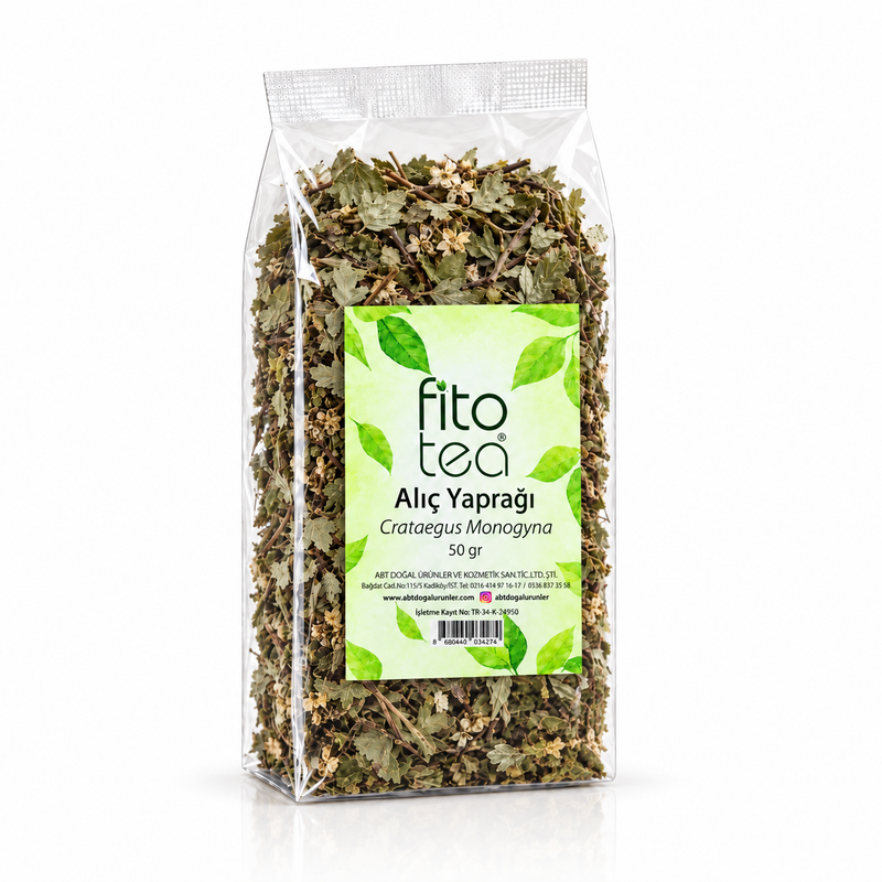 FitoTea Alıç Yaprağı 50 gr paket ambalaj, beyaz zeminde